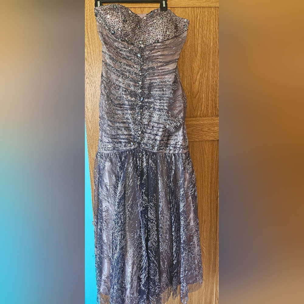 Beautiful, black and silver bling, strapless, prom dress
